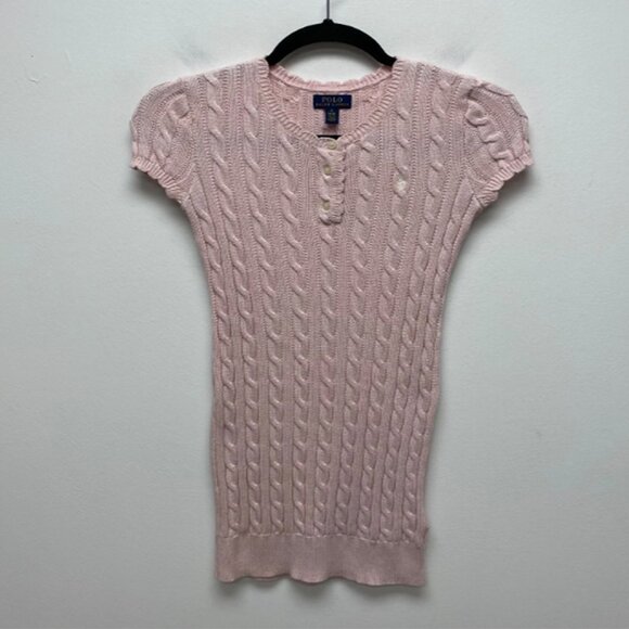 Polo Ralph Lauren Girls Pink Cable Knit Henley Pullover Sweater Dress M - Picture 1 of 5